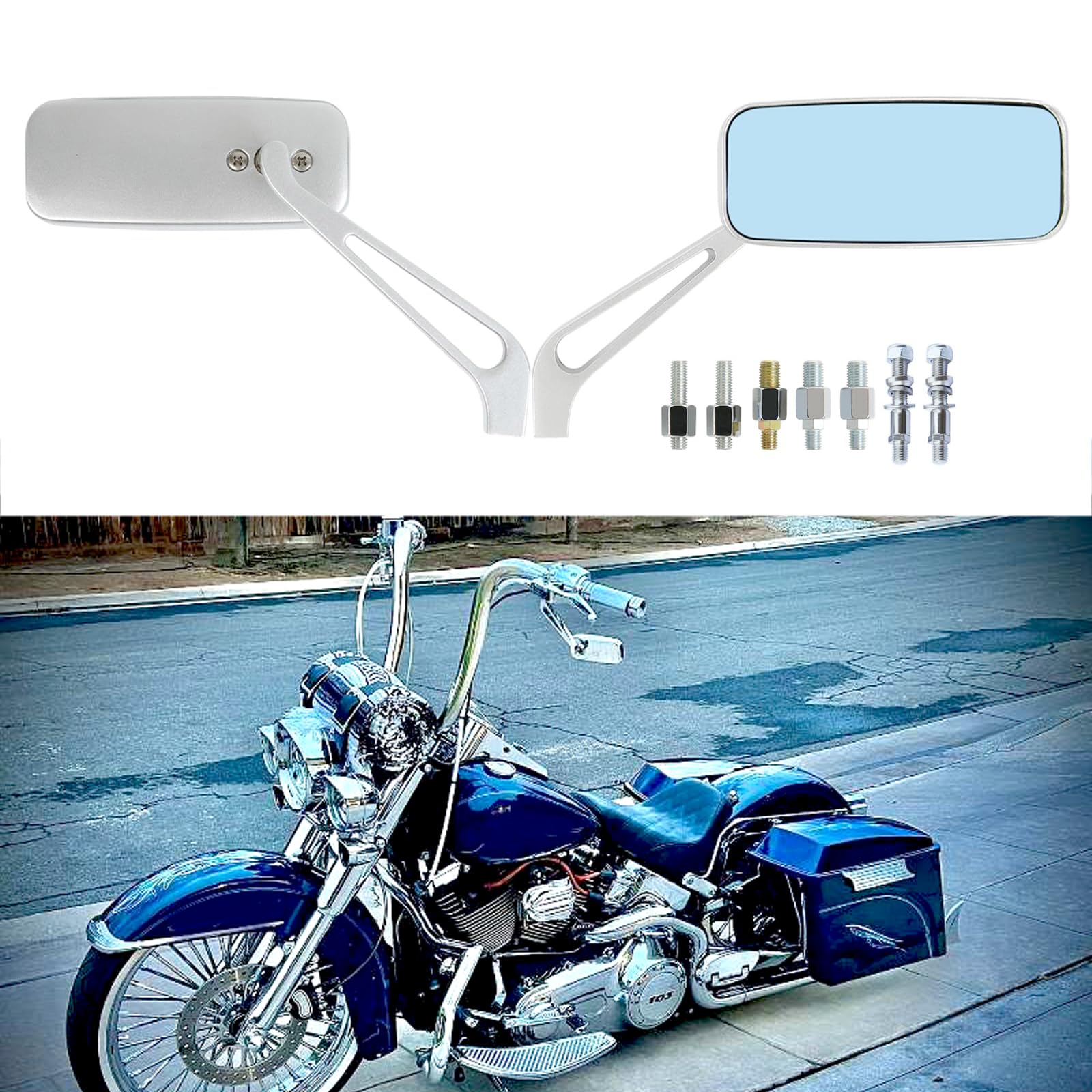 Amazon.com: 8mm/10mm Silver Rectangle Motorcycle Rear view Side